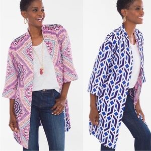 Chico’s “Mykonos Medallion” Reversible Kimono Pink Blue One Size OS